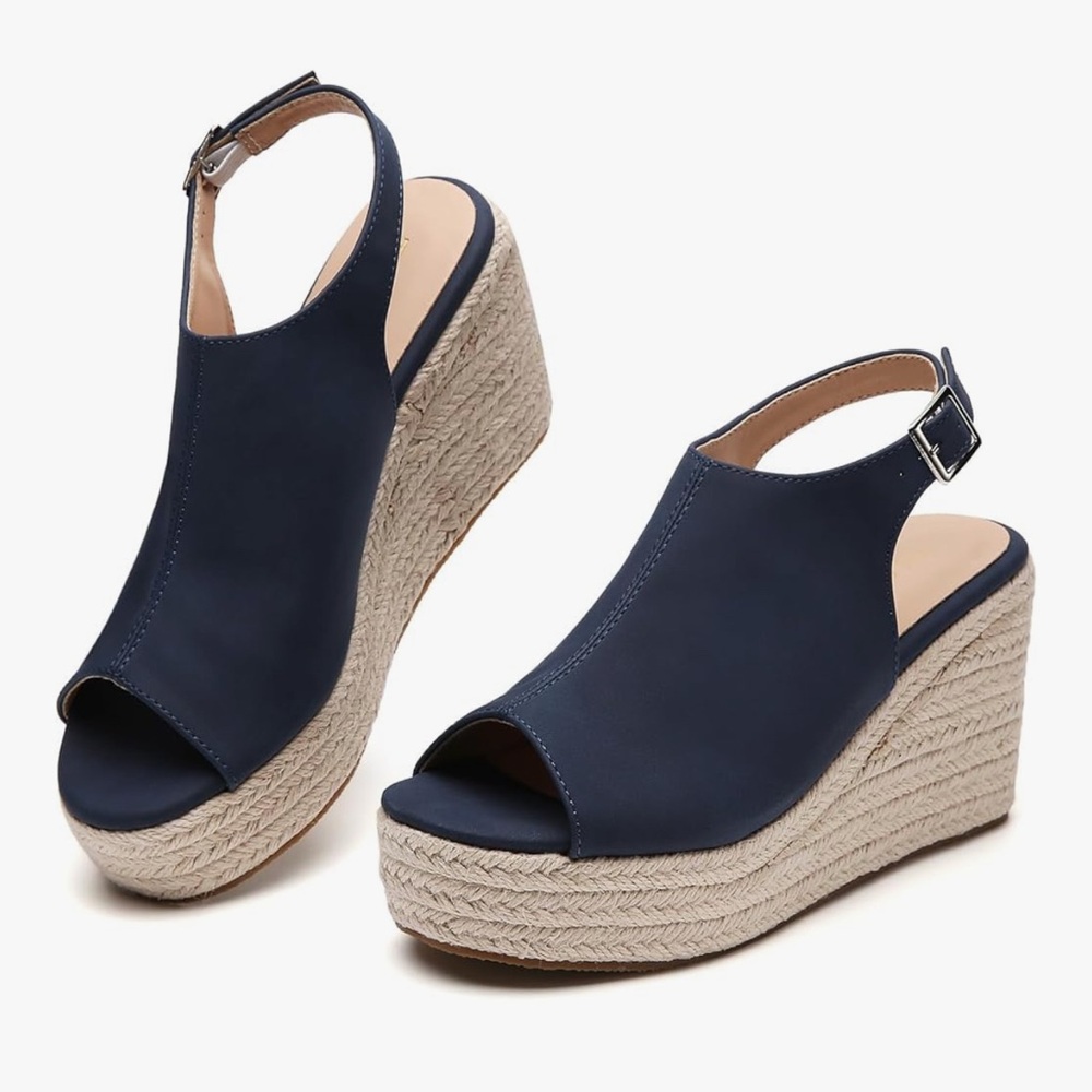 Navy Wedge Sandals
